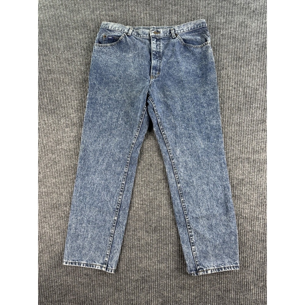 Vintage Lee Jeans Mens 38x30 Blue Cotton Tapered Fit Casual Acid Wash Denim USA